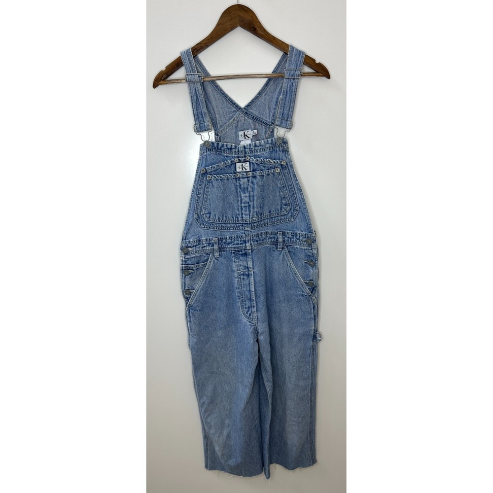 Calvin Klein Vintage 90s Style Carpenter Overalls Blue Denim Bib Small Oversized - Picture 13 of 13